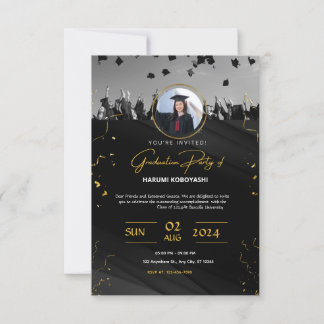 Zwart & Goud Elegant Graduation Party uitnodiging