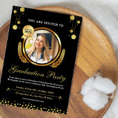 Zwart & Goud Elegant Graduation Party uitnodiging