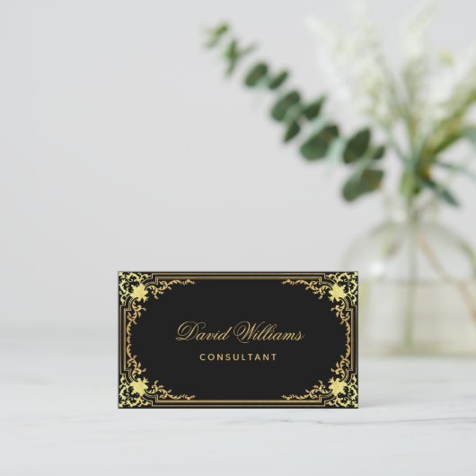 Zwart Goud Elegant  Kalligrafie QR Code Visitekaartje (Staand voorkant)