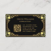 Zwart Goud Elegant  Kalligrafie QR Code Visitekaartje (Achterkant)