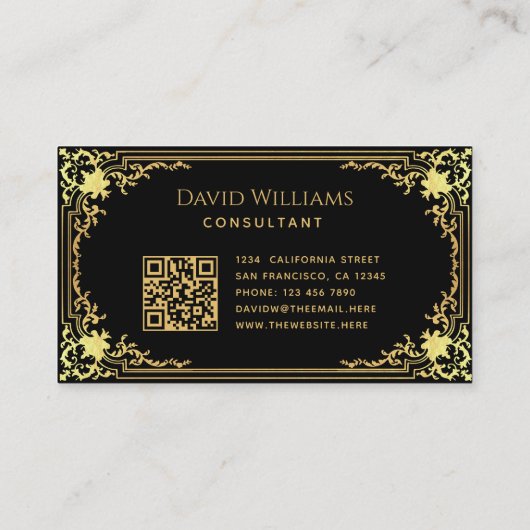 Zwart Goud Elegant  Kalligrafie QR Code Visitekaartje (Achterkant)