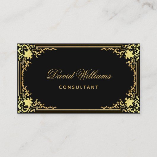 Zwart Goud Elegant Kalligrafie QR Code Visitekaartje (Voorkant)