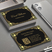 Zwart Goud Elegant  Kalligrafie QR Code Visitekaartje