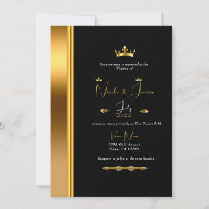 Zwart & Goud Elegant Koninklijk Glam Bruiloft Kaart