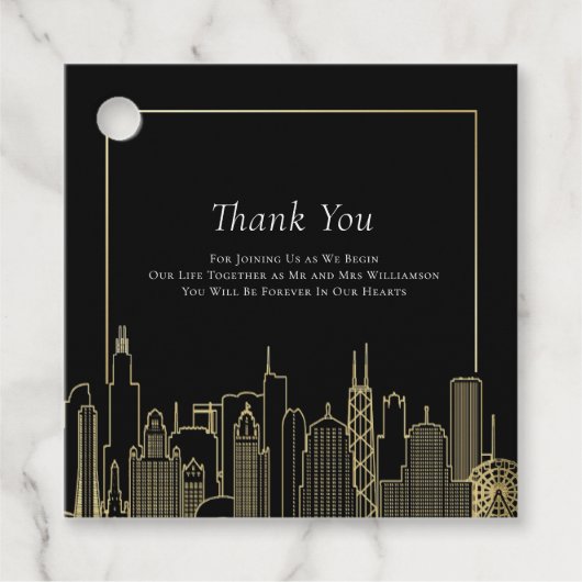 Zwart Goud Elegant Las Vegas Bestemming Bruiloft Bedankjes Labels (Voorkant)