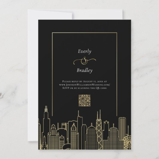 Zwart Goud Elegant Las Vegas Bestemming Bruiloft Kaart (Achterkant)