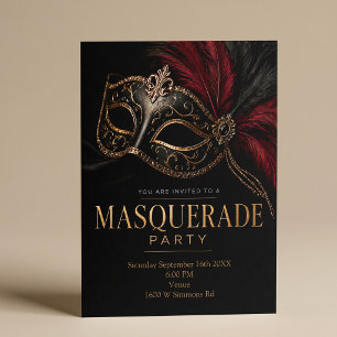 Zwart & Goud Elegant Maskeradefeest Kaart