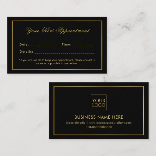 Zwart & Goud Elegant Minimalistisch Eenmalig gebru Afsprakenkaartje (Voorkant / Achterkant)