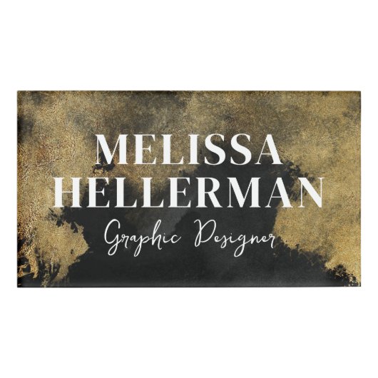 Zwart Goud Elegant Modern Naambadge (Voorkant)