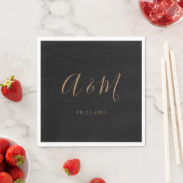 Zwart Goud Elegant Monogram Bruiloft Servet