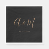 Zwart Goud Elegant Monogram Bruiloft Servet (Voorkant)