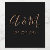 Zwart Goud Elegant Monogram Bruiloft Wijn Label Etiket (Enkel label)
