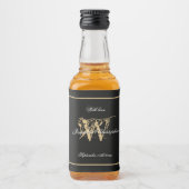 Zwart & Goud Elegant Monogram Chique Bruiloft Mini Likeurfles Etiket (Voorkant)