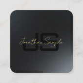 Zwart & Goud Elegant Monogram Initiaal Professione Vierkante Visitekaartje (Voorkant)