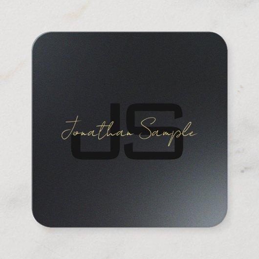 Zwart & Goud Elegant Monogram Initiaal Professione Vierkante Visitekaartje (Voorkant)