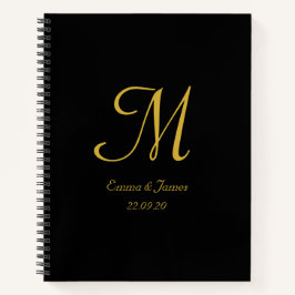 Zwart & Goud Elegant Monogram Script Naam Gast Notitieboek