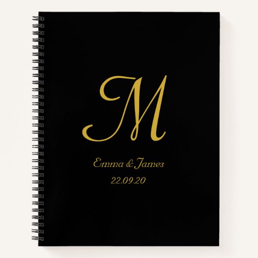 Zwart & Goud Elegant Monogram Script Naam Gast Notitieboek (Voorkant)