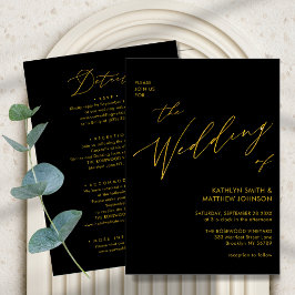 Zwart goud elegant script in één huwelijk kaart