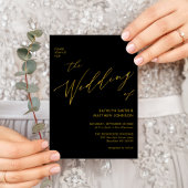 Zwart goud elegant script in één huwelijk kaart