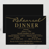zwart goud Elegant Script Rehearsal Dinner Kaart (Voorkant / Achterkant)
