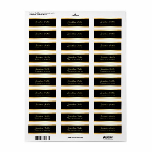 Zwart Goud Elegant Sjabloon Modern Retouradres Etiket (Full Sheet)