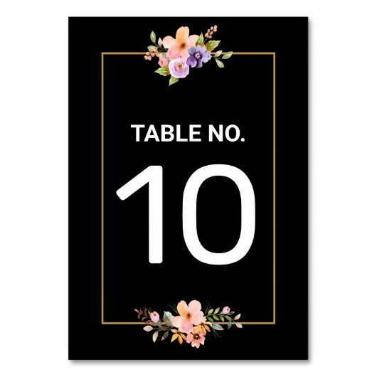 Zwart Goud Elegant Trouwtafel Nummer Kaart (Voorkant)