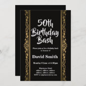 zwart, goud, elegant, verjaardagsfeest kaart (Voorkant / Achterkant)