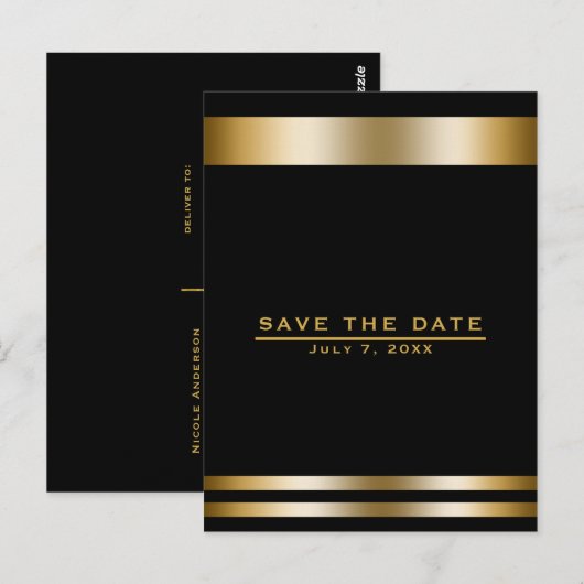 Zwart & Goud Elegant Verloving Save the Date Briefkaart (Voorkant / Achterkant)