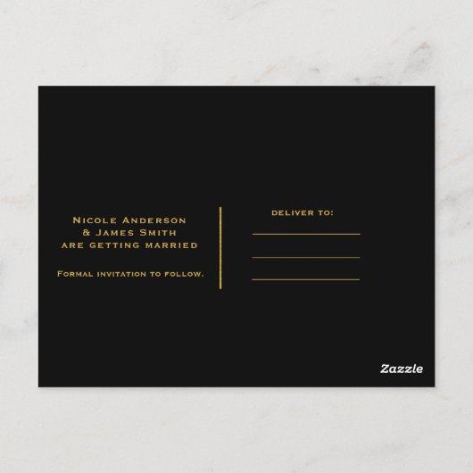 Zwart & Goud Elegant Verloving Save the Date Briefkaart (Achterkant)