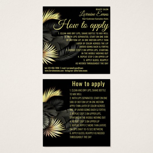 Zwart Goud Elegant Vierkante Visitekaartjes (Voorkant /achterkant)