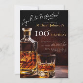 Zwart Goud Elegant Whiskey 100e Verjaardagsfeestje Kaart (Voorkant)