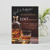 Zwart Goud Elegant Whiskey 100e Verjaardagsfeestje Kaart (Staand voorkant)