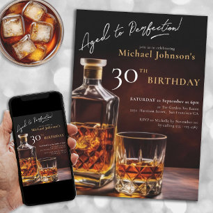Zwart Goud Elegant Whiskey 30e Verjaardagsfeestje Kaart