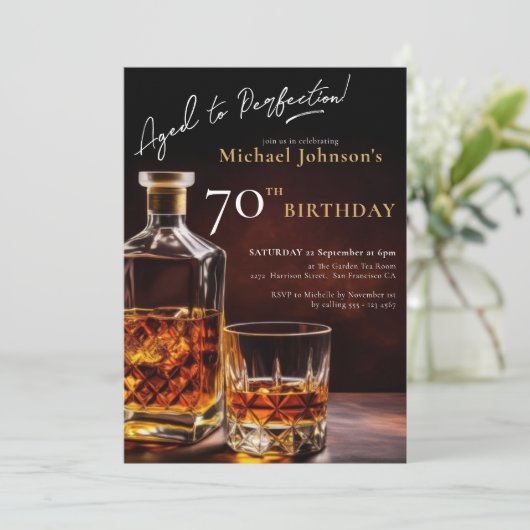 Zwart Goud Elegant Whiskey 70e Verjaardagsfeestje Kaart (Staand voorkant)