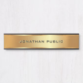 Zwart & Goud Elegante Aangepaste Tekst Naam Sjablo Deurbordje (Voorkant)