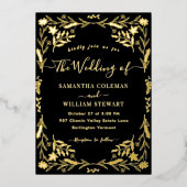 Zwart Goud Elegante Boho Moderne Typografie Huweli Folie Uitnodiging (Voorkant)