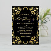 Zwart Goud Elegante Boho Moderne Typografie Huweli Folie Uitnodiging (Staand Voorkant)