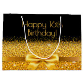 Zwart goud elegante boog naam Sweet 16 Groot Cadeauzakje (Achterkant)