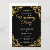 Zwart & Goud Elegante Bruiloft Uitnodiging (Voorkant / Achterkant)