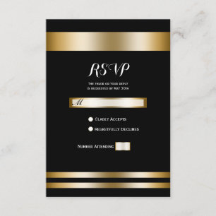 Zwart & Goud Elegante Chic Feest Huwelijk RSVP Kaartje