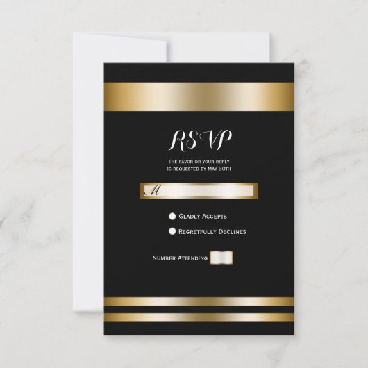 Zwart & Goud Elegante Chic Party Wedding RSVP (Voorkant)