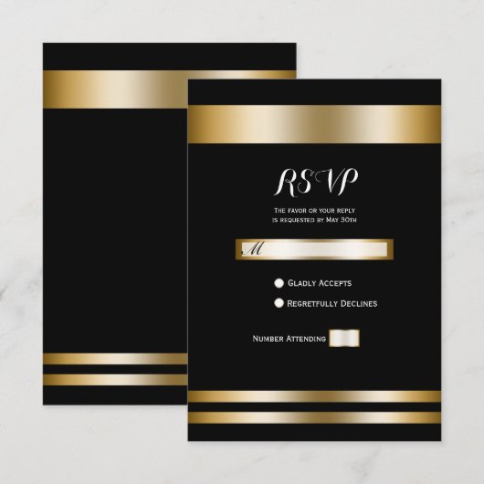 Zwart & Goud Elegante Chic Party Wedding RSVP (Voorkant / Achterkant)