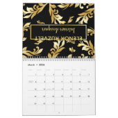 Zwart goud elegante florale damast Luxe ontwerp Kalender (Mar 2026)