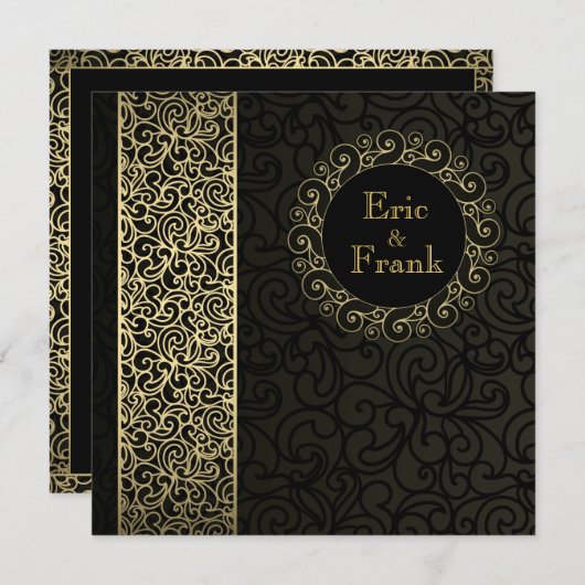 Zwart Goud Elegante Formele Huwelijksuitnodiging Kaart (Voorkant / Achterkant)