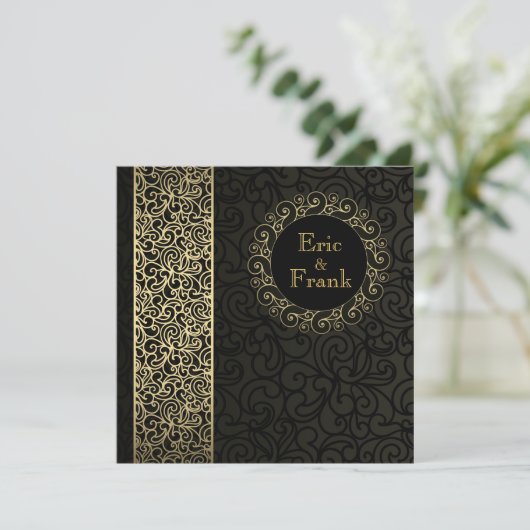 Zwart Goud Elegante Formele Huwelijksuitnodiging Kaart (Staand voorkant)