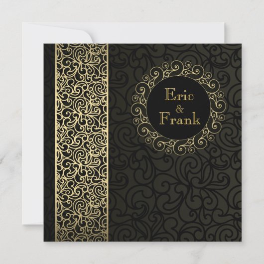 Zwart Goud Elegante Formele Huwelijksuitnodiging Kaart (Voorkant)