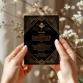 Zwart Goud Elegante Geometrische Art Deco Wedding Informatiekaartje