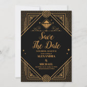 Zwart Goud Elegante Geometrische Art Deco Wedding Save The Date (Voorkant)