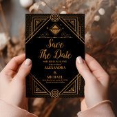 Zwart Goud Elegante Geometrische Art Deco Wedding Save The Date