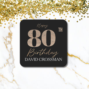 Zwart & Goud Elegante Glitters 80ste Verjaardag Kartonnen Onderzetters